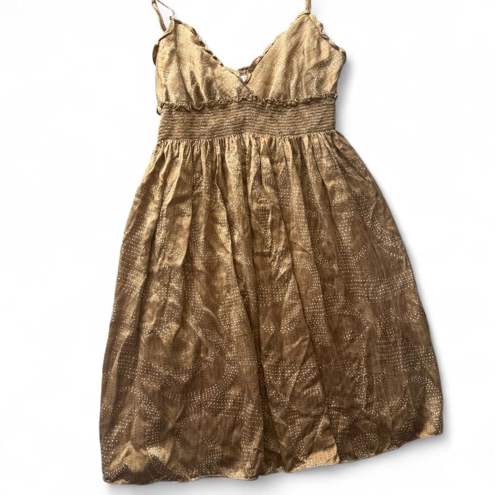 BCBGMAXAZRIA silk brown polka dot midi dress Size: L | Y2K Fairycore - Picture 3 of 6